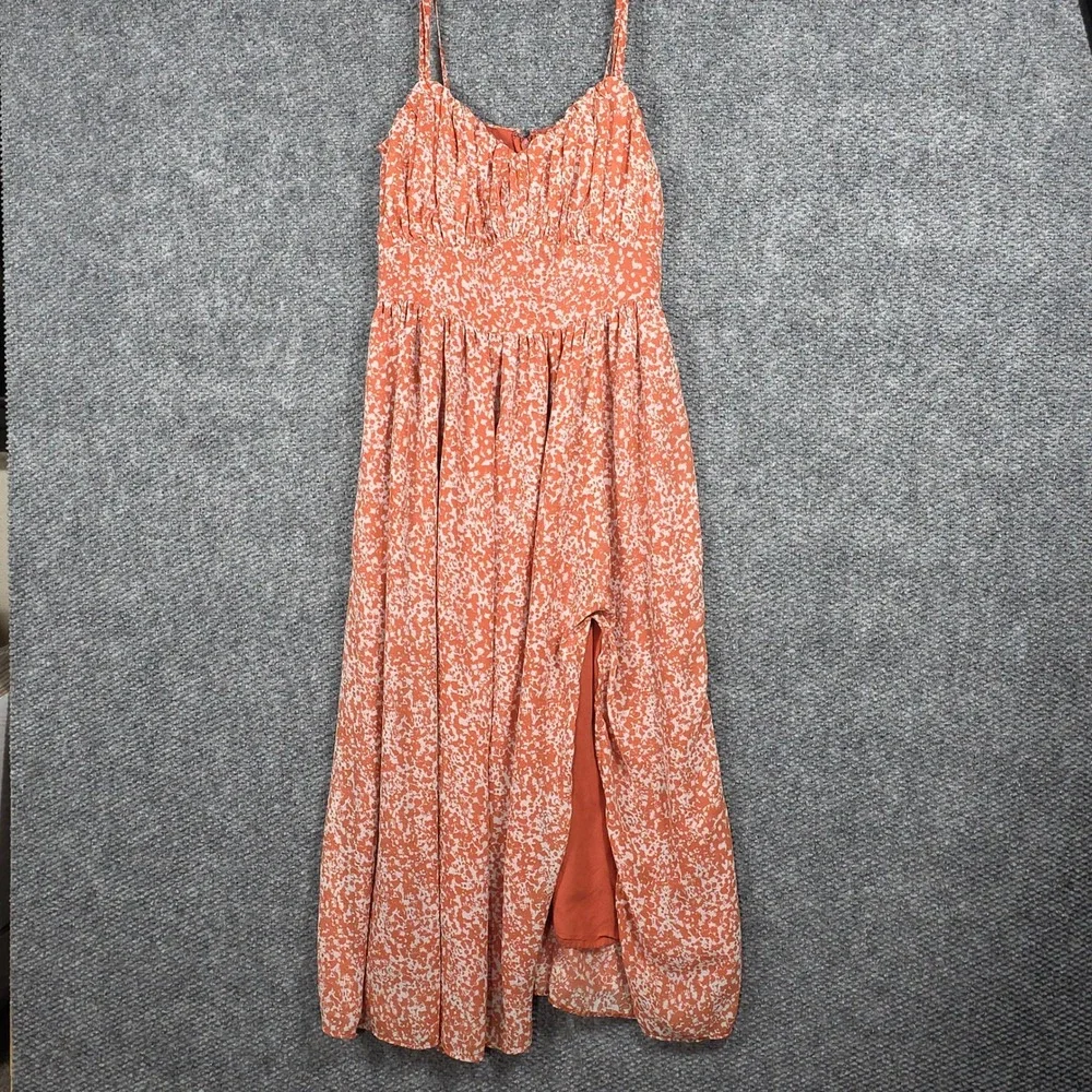 Abercrombie & Fitch Womens Small Maxi Dress Orange White Abstract Ruched Slit